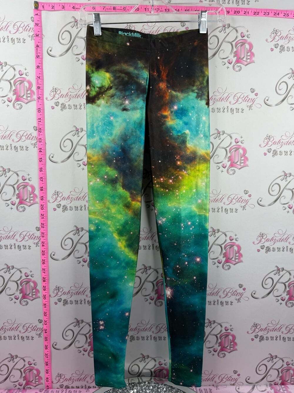 BlackMilk leggings tights stars Nebula Print Leggings - Teal, Green & Yellow